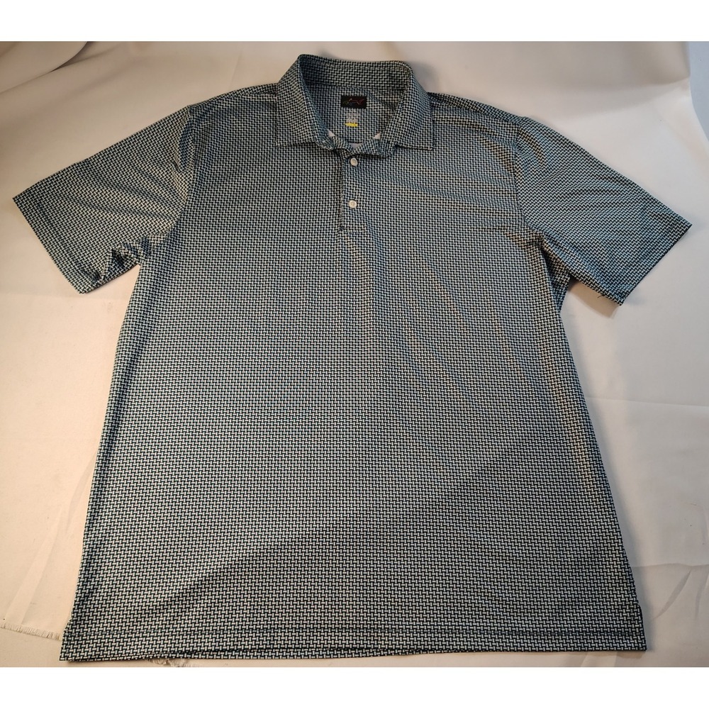 Greg Norman Mens ML75 Play Dry Golf Polo Shirt Blue Geometric Basketweave Large